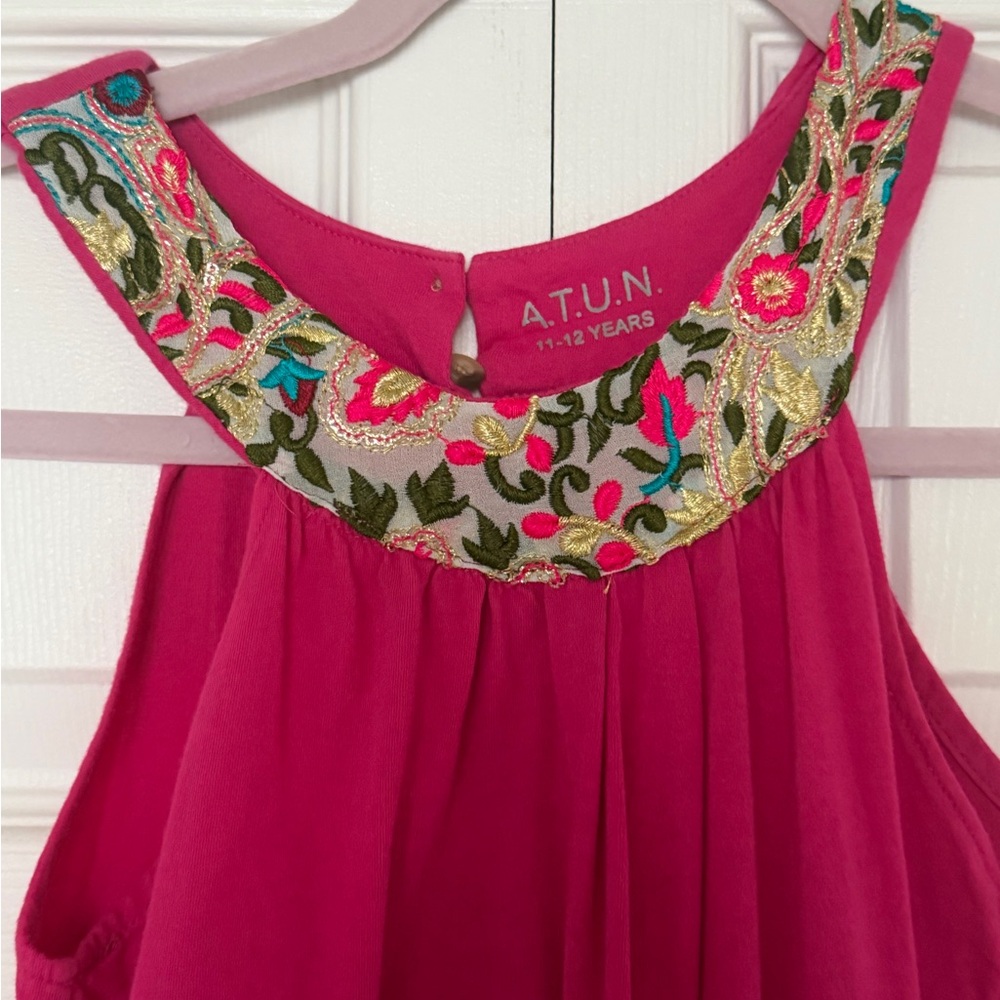 A.T.U.N. Pink Embroidered Kids Dress